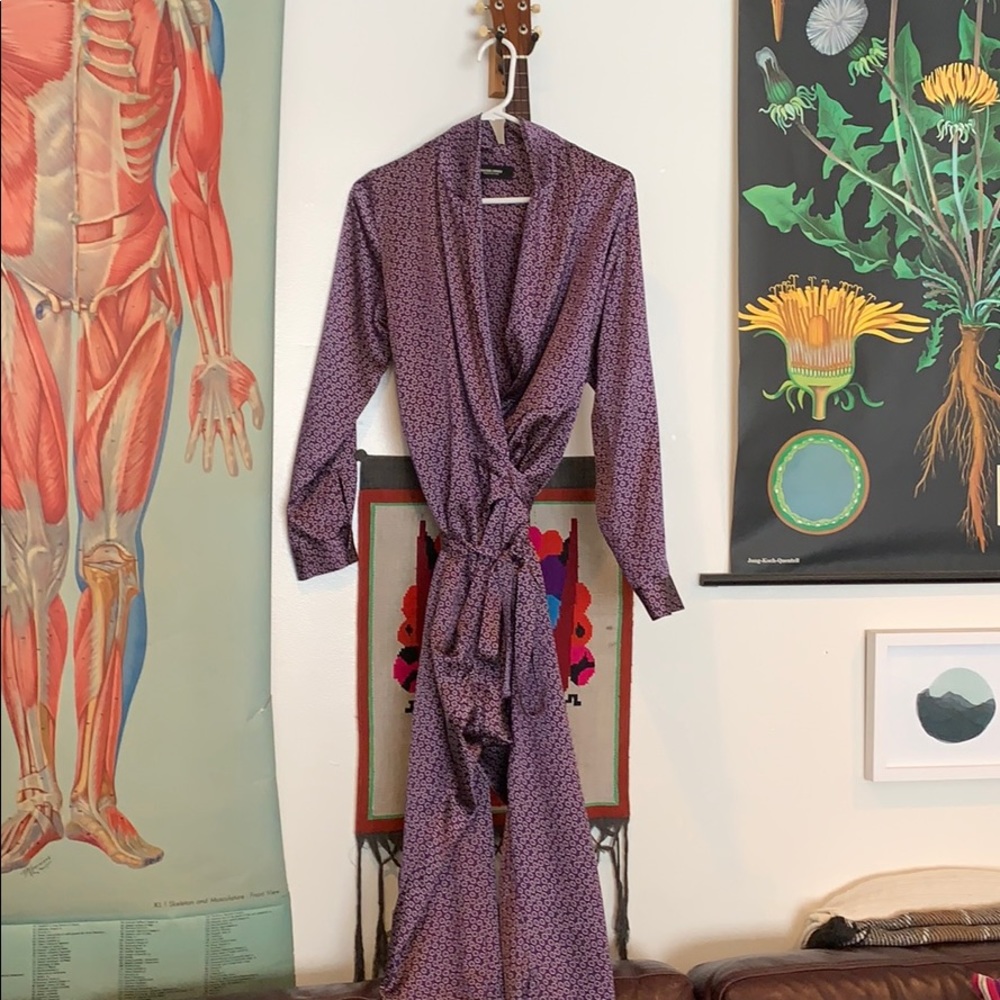 Rachel Comey Purple Daisy Silk Wrap Jumpsuit